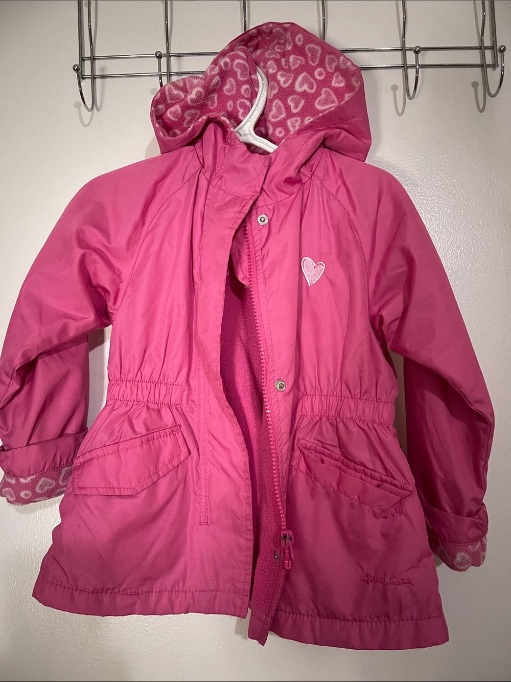 💕💰OshKosh B'gosh Bright Pink Hooded Heart-Accent Raincoat